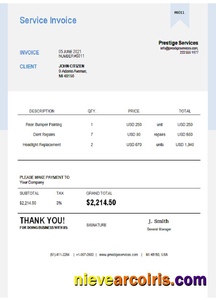 USA Prestige Services invoice